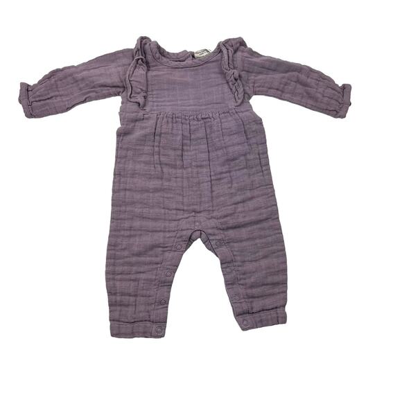 City Mouse Organic Purple Muslin Romper - Picture 1 of 6